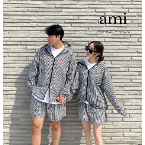 18501_AM 투웨이 체크바람막이 셋업